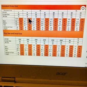 u.S. standard sizing chart